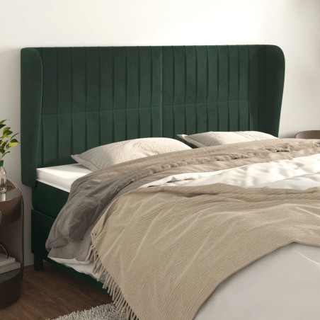 vidaXL Cabecero con orejas de terciopelo verde oscuro 163x23x118/128cm