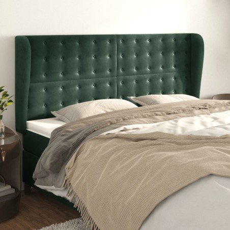 vidaXL Cabecero con orejas de terciopelo verde oscuro 203x23x118/128cm