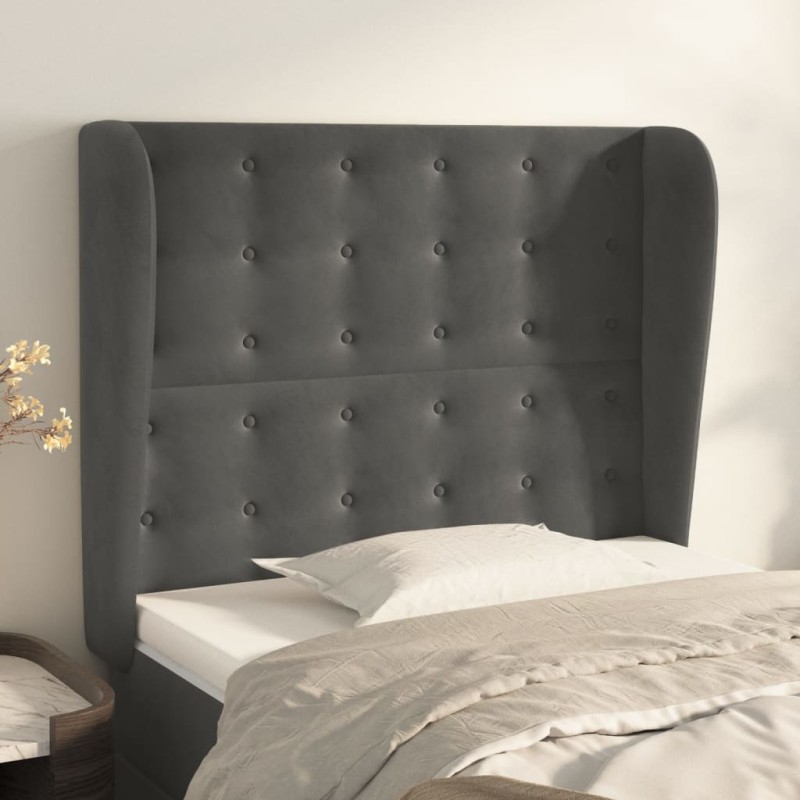 vidaXL Cabecero con orejas de terciopelo gris oscuro 93x23x118/128 cm vidaXL Cabecero con orejas de terciopelo gris oscuro 93x23x118/128 cm