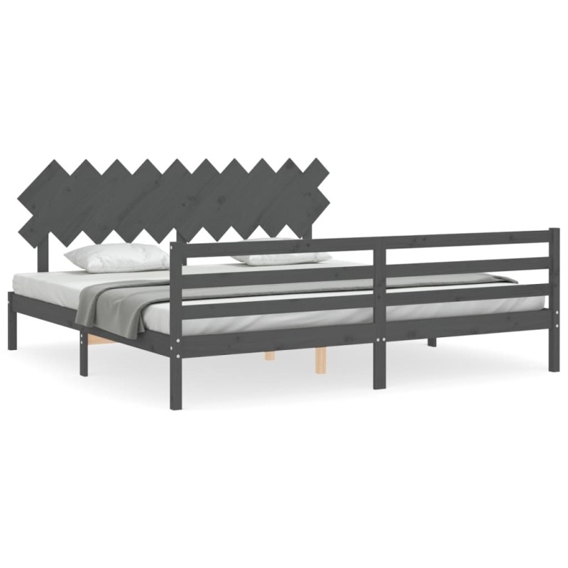 vidaXL Estructura de cama con cabecero madera maciza gris 200x200cm vidaXL Estructura de cama con cabecero madera maciza gris 200x200cm