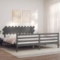 vidaXL Estructura de cama con cabecero madera maciza gris 200x200cm vidaXL Estructura de cama con cabecero madera maciza gris 200x200cm