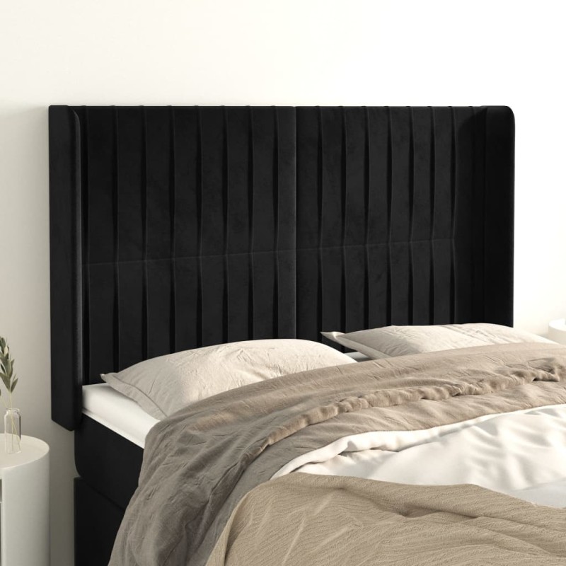 vidaXL Cabecero con orejas de terciopelo negro 147x16x118/128 cm vidaXL Cabecero con orejas de terciopelo negro 147x16x118/128 cm