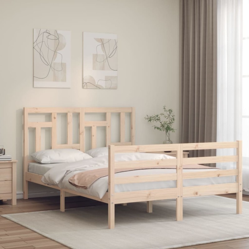 vidaXL Estructura de cama de matrimonio con cabecero madera maciza vidaXL Estructura de cama de matrimonio con cabecero madera maciza