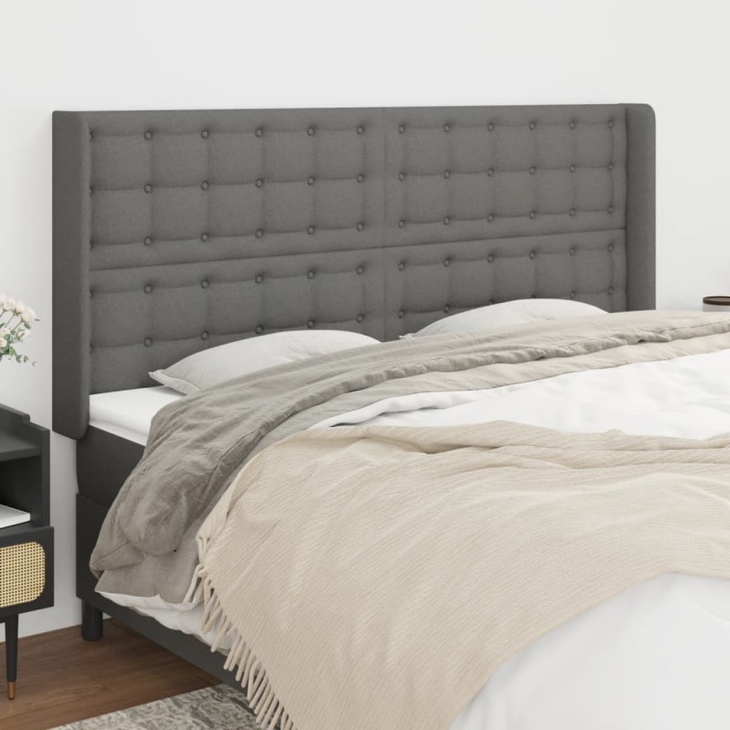 vidaXL Cabecero con orejas de tela gris oscuro 183x16x118/128 cm