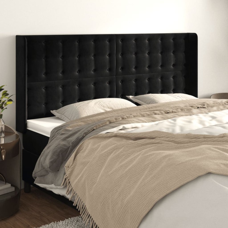 vidaXL Cabecero con orejas de terciopelo negro 183x16x118/128 cm vidaXL Cabecero con orejas de terciopelo negro 183x16x118/128 cm