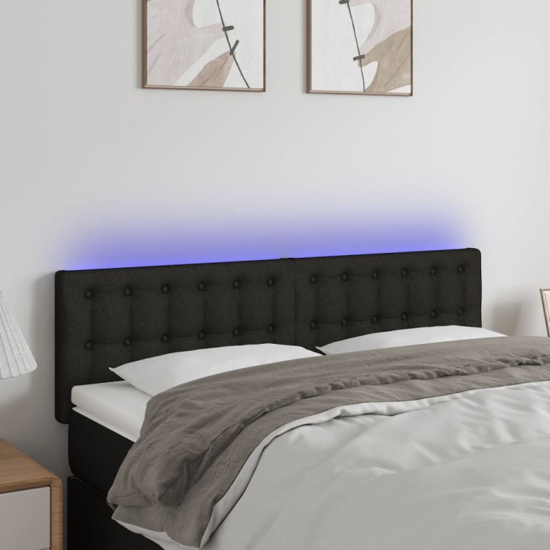 vidaXL Cabecero con LED de tela negro 144x5x78/88 cm vidaXL Cabecero con LED de tela negro 144x5x78/88 cm