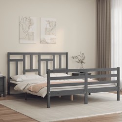 vidaXL Estructura de cama con cabecero madera maciza gris 160x200 cm