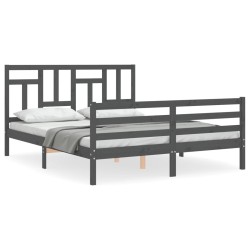 vidaXL Estructura de cama con cabecero madera maciza gris 160x200 cm