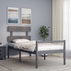 vidaXL Cama personas mayores cabecero madera maciza gris 100x200 cm
