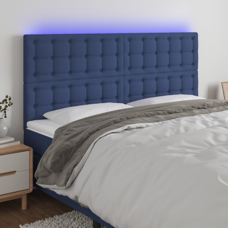 vidaXL Cabecero con luces LED tela azul 200x5x118/128 cm vidaXL Cabecero con luces LED tela azul 200x5x118/128 cm