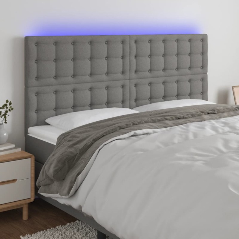 vidaXL Cabecero con luces LED tela gris oscuro 160x5x118/128 cm vidaXL Cabecero con luces LED tela gris oscuro 160x5x118/128 cm