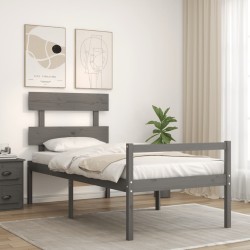 vidaXL Cama personas mayores cabecero madera maciza gris 100x200 cm