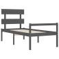 vidaXL Cama personas mayores cabecero madera maciza gris 100x200 cm vidaXL Cama personas mayores cabecero madera maciza gris 100x200 cm