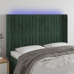 vidaXL Cabecero con LED de terciopelo verde oscuro 147x16x118/128 cm