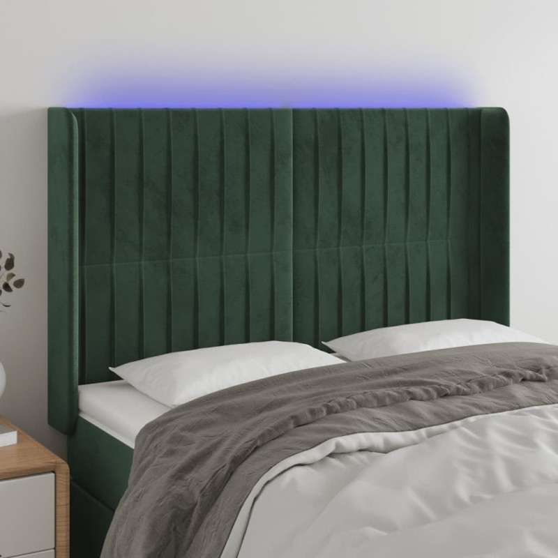vidaXL Cabecero con LED de terciopelo verde oscuro 147x16x118/128 cm vidaXL Cabecero con LED de terciopelo verde oscuro 147x16x118/128 cm