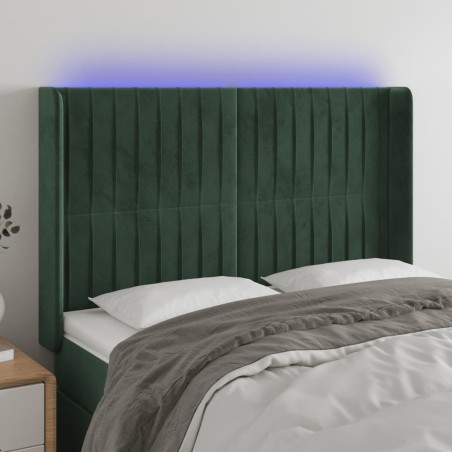 vidaXL Cabecero con LED de terciopelo verde oscuro 147x16x118/128 cm