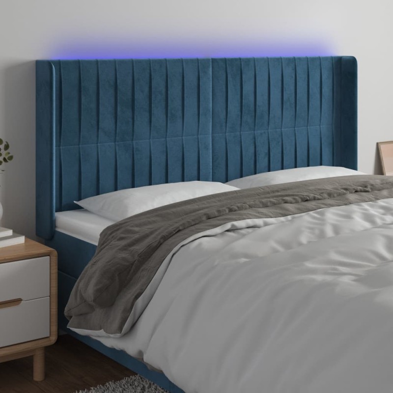 vidaXL Cabecero con LED de terciopelo azul oscuro 203x16x118/128 cm vidaXL Cabecero con LED de terciopelo azul oscuro 203x16x118/128 cm