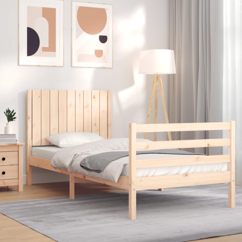 vidaXL Estructura de cama con cabecero madera maciza 90x200 cm vidaXL Estructura de cama con cabecero madera maciza 90x200 cm