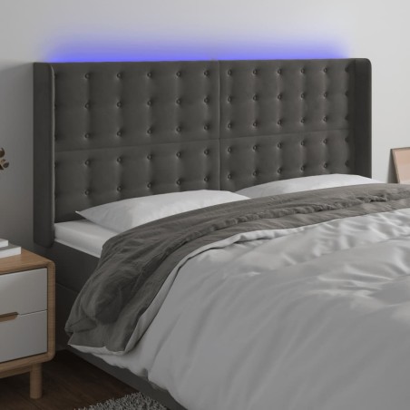 vidaXL Cabecero con LED de terciopelo gris oscuro 183x16x118/128 cm