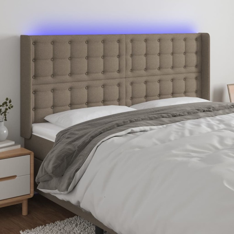 vidaXL Cabecero con LED de tela gris taupe 203x16x118/128 cm vidaXL Cabecero con LED de tela gris taupe 203x16x118/128 cm