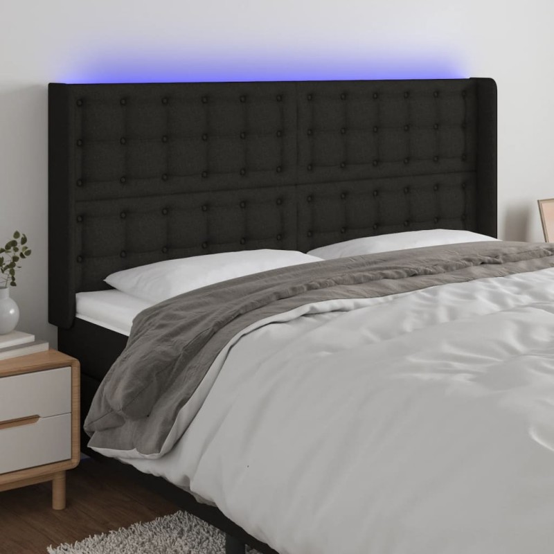 vidaXL Cabecero con LED de tela negro 163x16x118/128 cm vidaXL Cabecero con LED de tela negro 163x16x118/128 cm