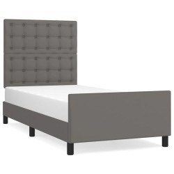 vidaXL Estructura de cama con cabecero cuero sintético gris 90x200 cm