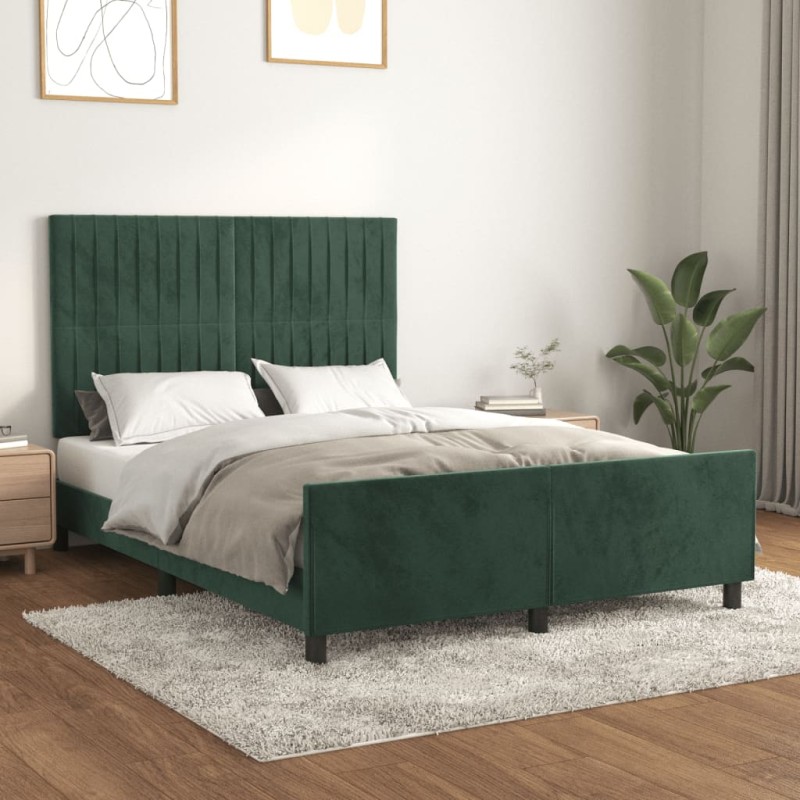 vidaXL Estructura cama con cabecero terciopelo verde oscuro 140x200 cm vidaXL Estructura cama con cabecero terciopelo verde oscuro 140x200 cm