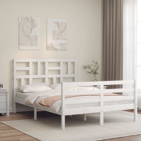 vidaXL Estructura de cama con cabecero madera maciza blanco 140x200 cm
