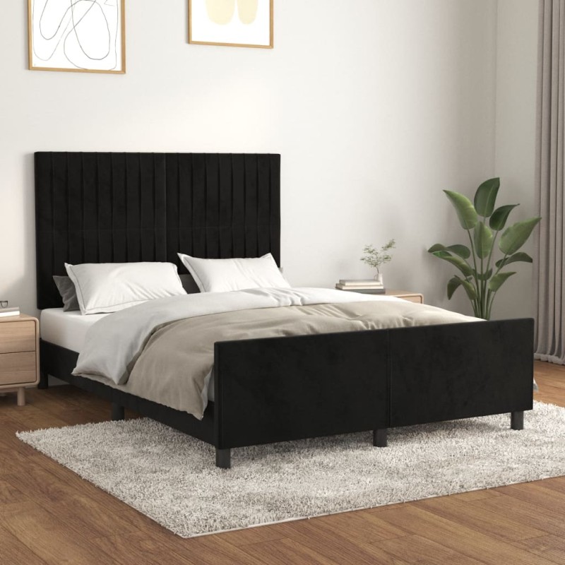 vidaXL Estructura de cama con cabecero de terciopelo negro 140x190 cm vidaXL Estructura de cama con cabecero de terciopelo negro 140x190 cm
