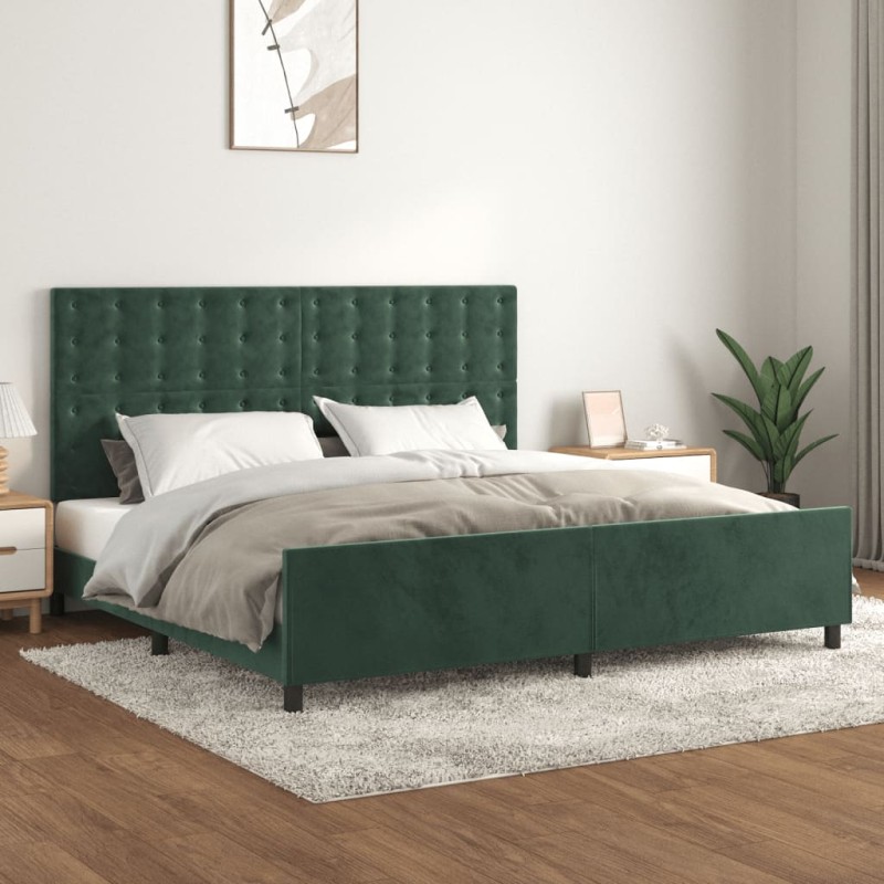 vidaXL Estructura cama con cabecero terciopelo verde oscuro 200x200 cm