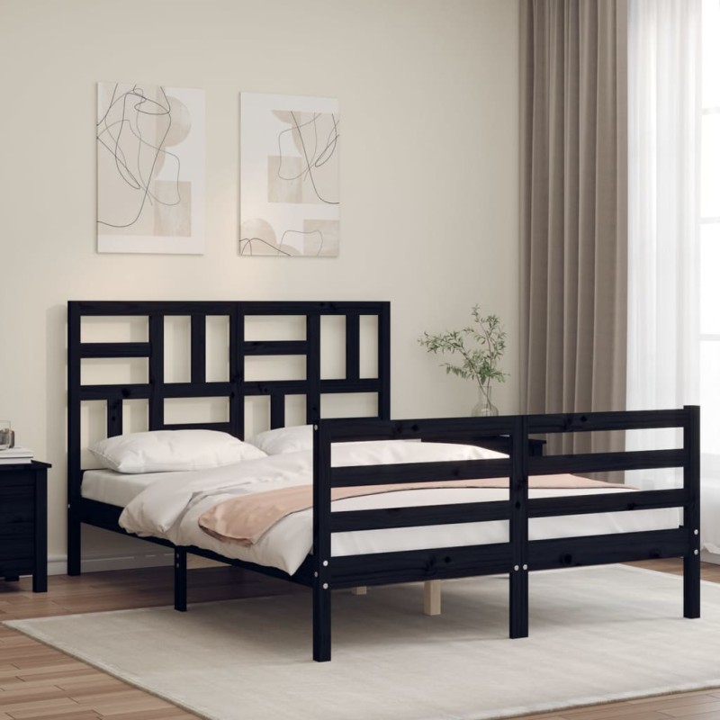 vidaXL Estructura de cama con cabecero madera maciza negro 120x200 cm vidaXL Estructura de cama con cabecero madera maciza negro 120x200 cm