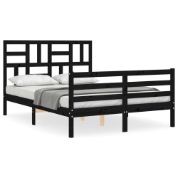 vidaXL Estructura de cama con cabecero madera maciza negro 120x200 cm