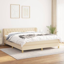 vidaXL Cama box spring con colchón tela color crema 160x200 cm
