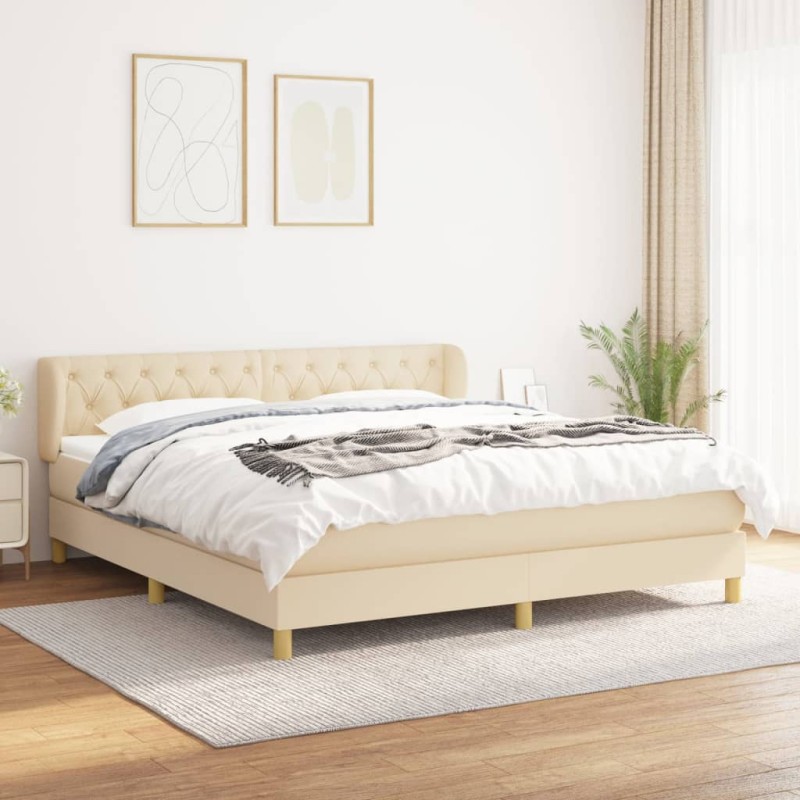 vidaXL Cama box spring con colchón tela color crema 160x200 cm