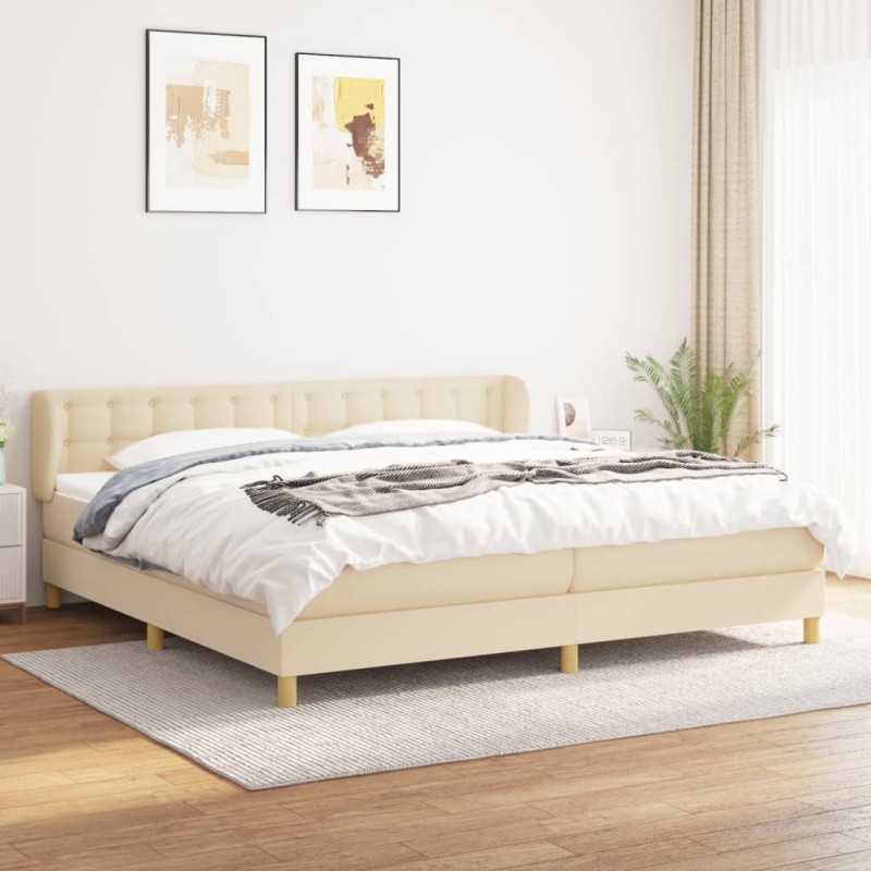 vidaXL Cama box spring con colchón tela color crema 200x200 cm vidaXL Cama box spring con colchón tela color crema 200x200 cm