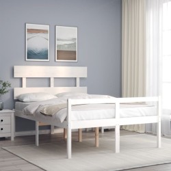 vidaXL Cama para personas mayores con cabecero madera maciza blanco