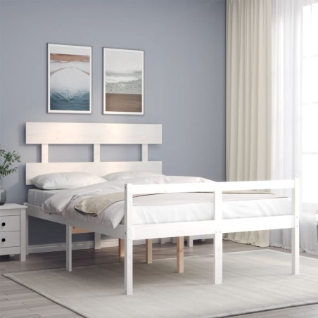 vidaXL Cama para personas mayores con cabecero madera maciza blanco