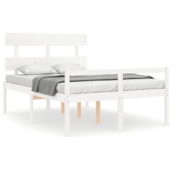 vidaXL Cama para personas mayores con cabecero madera maciza blanco