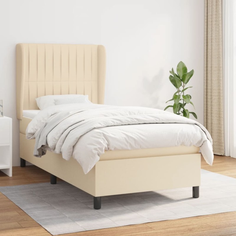 vidaXL Cama box spring con colchón tela color crema 90x190 cm vidaXL Cama box spring con colchón tela color crema 90x190 cm