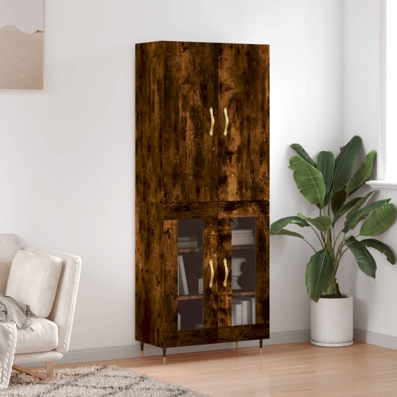 vidaXL Aparador alto madera contrachapada roble ahumado 69,5x34x180 cm