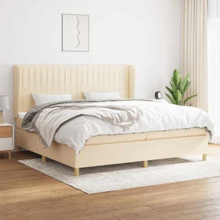 vidaXL Cama box spring con colchón tela color crema 200x200 cm