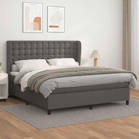 vidaXL Cama box spring con colchón cuero sintético gris 180x200 cm