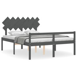 vidaXL Cama personas mayores cabecero madera maciza gris 140x190 cm