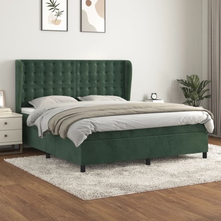 vidaXL Cama box spring con colchón terciopelo verde oscuro 180x200 cm