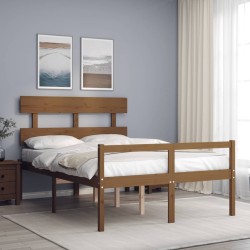 vidaXL Cama para personas mayores cabecero madera maciza marrón miel