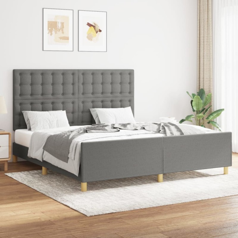 vidaXL Estructura de cama con cabecero tela gris oscuro 160x200 cm vidaXL Estructura de cama con cabecero tela gris oscuro 160x200 cm