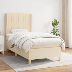 vidaXL Cama box spring con colchón tela color crema 90x200 cm