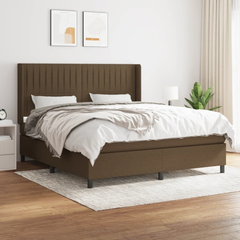 vidaXL Cama box spring con colchón tela marrón oscuro 180x200 cm