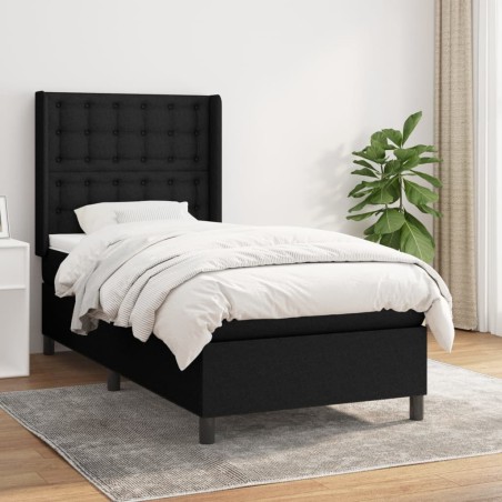 vidaXL Cama box spring con colchón tela negro 90x190 cm
