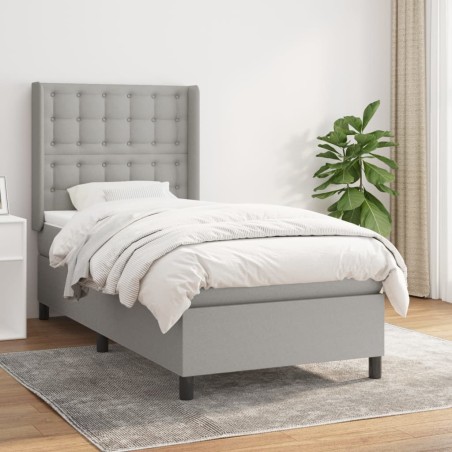 vidaXL Cama box spring con colchón tela gris claro 100x200 cm